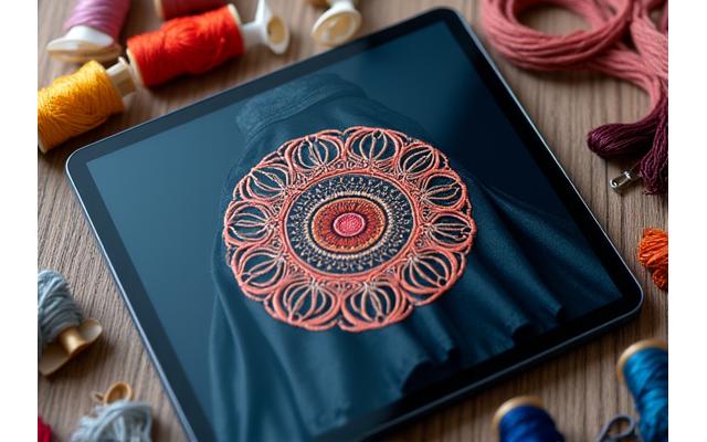 의류에 적용된 디지털 자수 목업 이미지