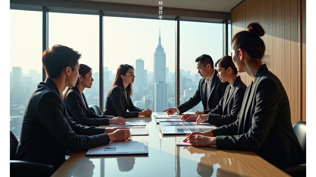 나비 아티산 컨설팅 팀이 서울의 현대적인 오피스에서 브랜딩 전략을 논의하고 있는 모습