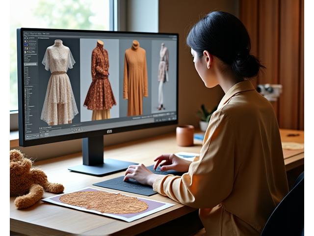 3D 디자인 소프트웨어로 의류 패턴을 작업하는 디자이너