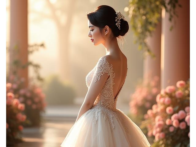 나비 아티산 웨딩 드레스를 입은 신부